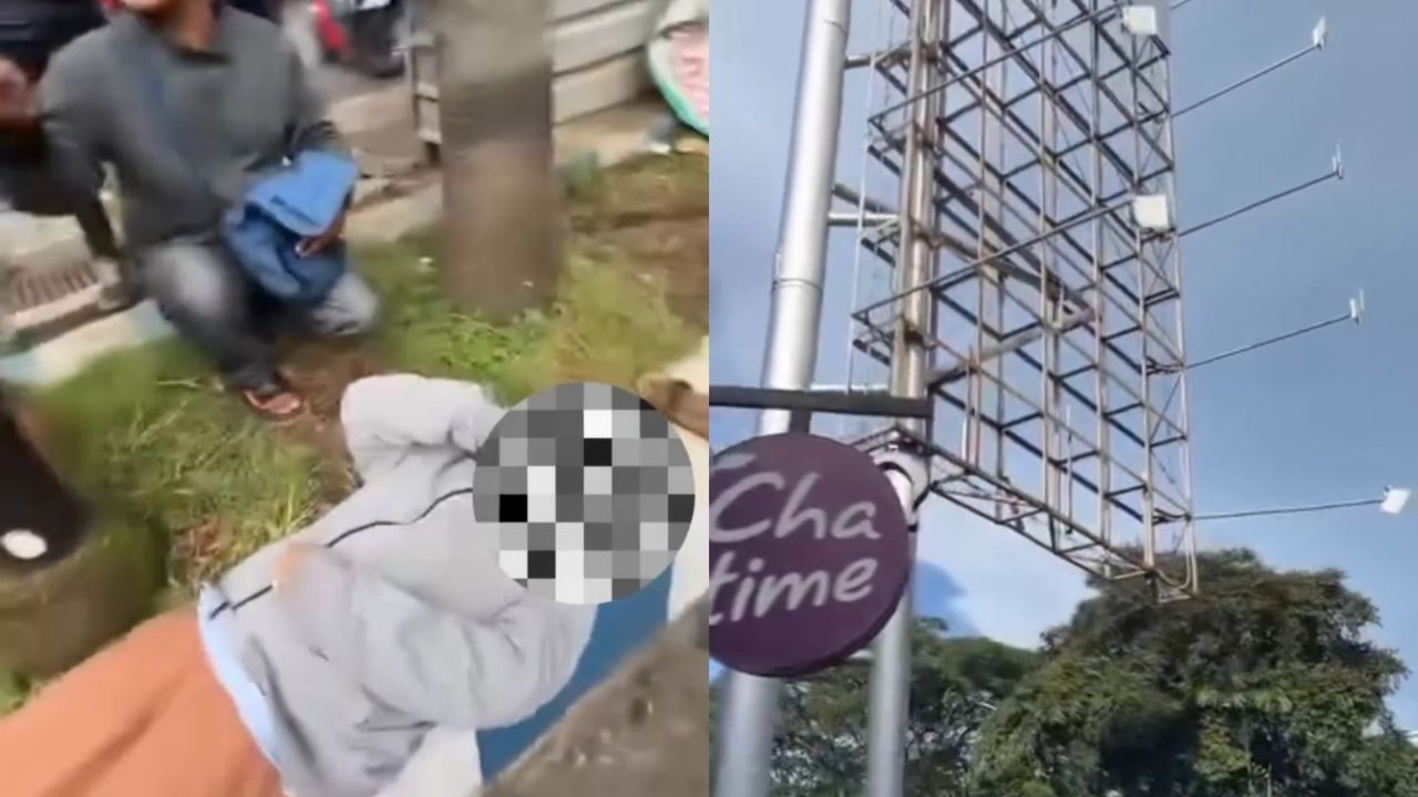 Baliho Terlepas di Suhat Timpa Seorang Perempuan